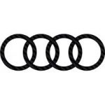 Audi emblem or logo with 4 black rings intertwined in a row.
